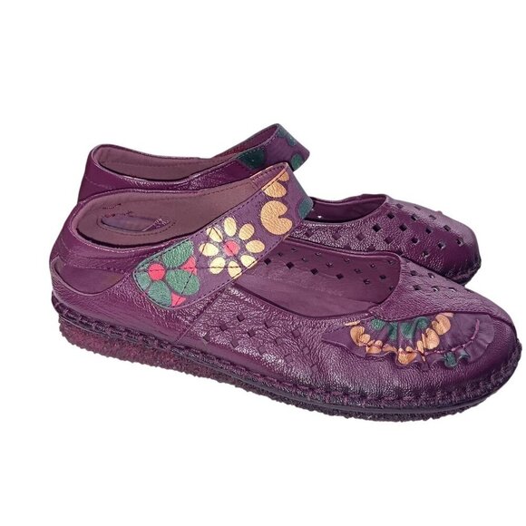 Tin Rui Shoes Womens 7.5 Slip On  Mary Jane Leather Multicolor Comfort Flower - Picture 4 of 12
